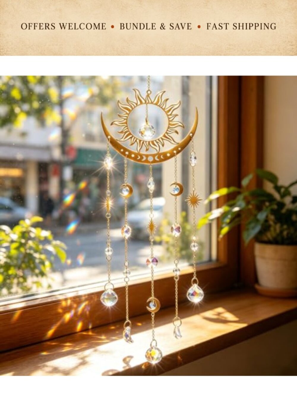 Crystal Suncatcher Sun Moon Rainbow Hanging K9 Crystal Home Garden Gift